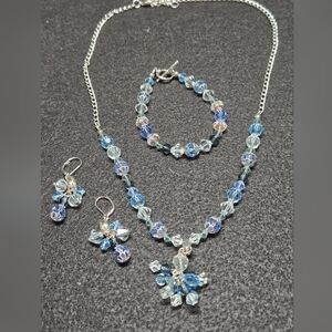 Swarovski Blue and Silver Crystal Necklace Set